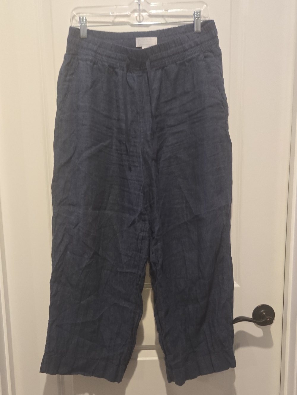 Martha Stewart Navy Wide-Leg Linen-Blend Pants